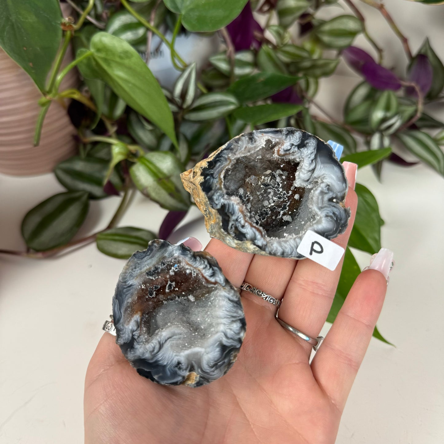 Druzy Agate Geode Pair