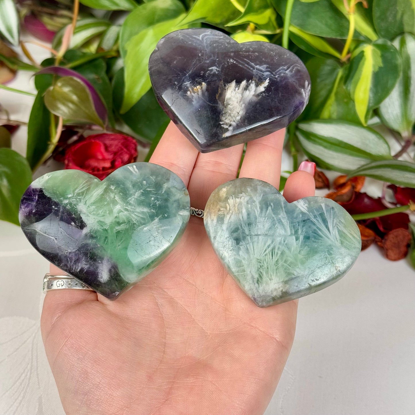 Feather Fluorite Love Heart