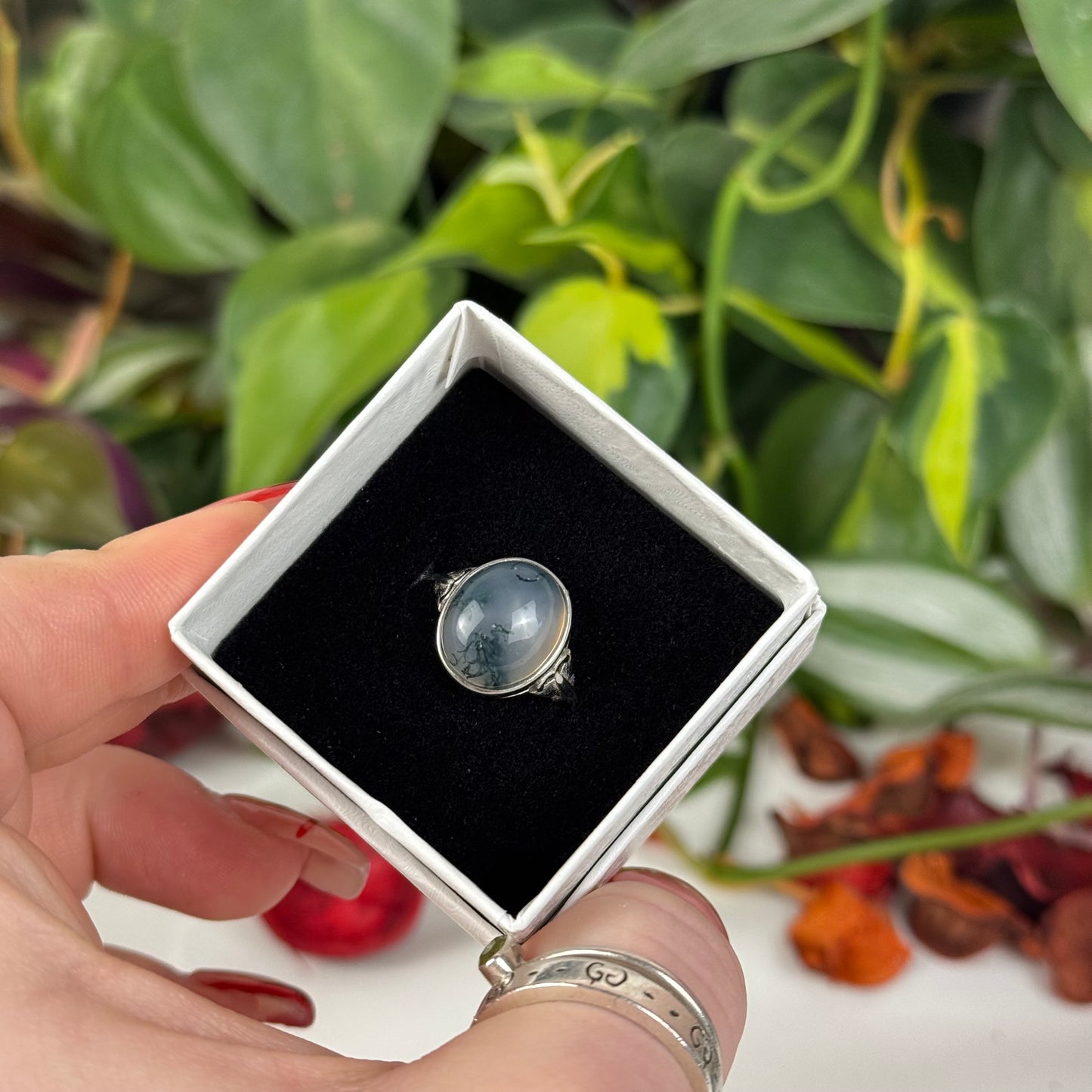 Adjustable Moss Agate Ring