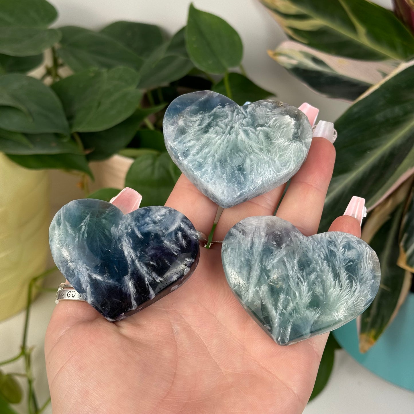 Imperfect Feather Fluorite Love Heart