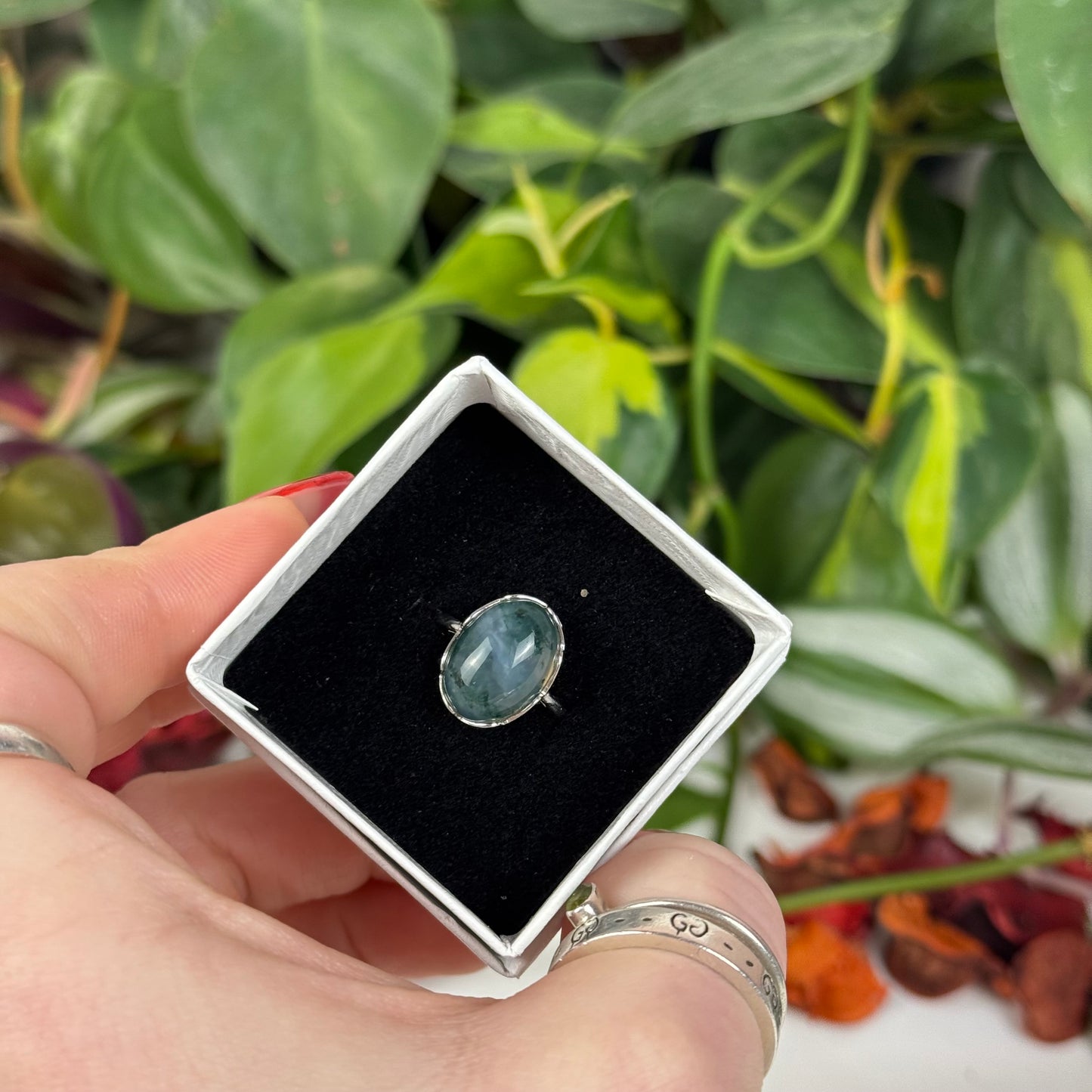 Adjustable Moss Agate Ring