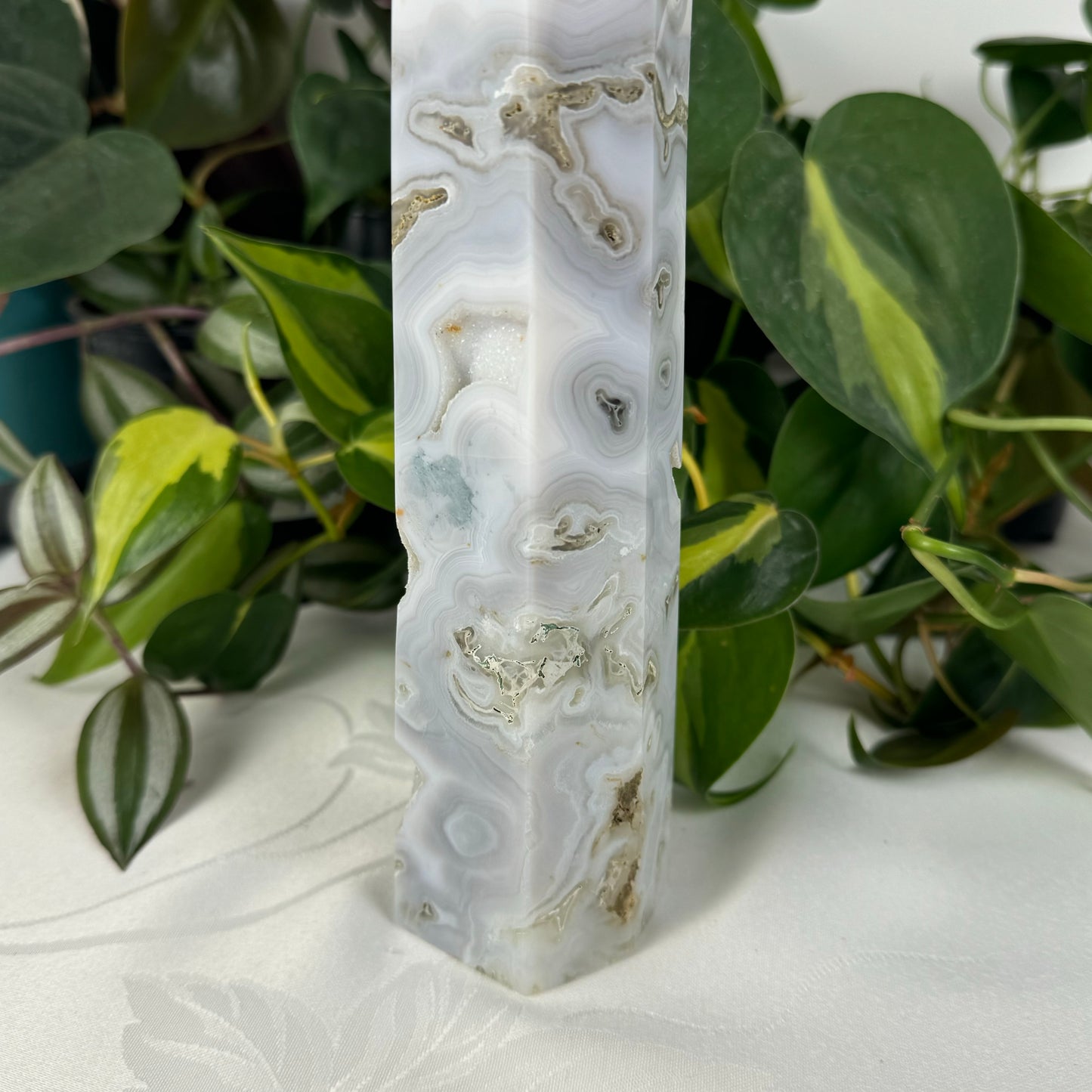 Snowy Moss Agate Tower