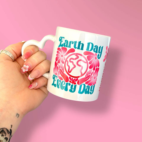 "Earth Day Every Day" Heart-Shaped Mug, 11oz