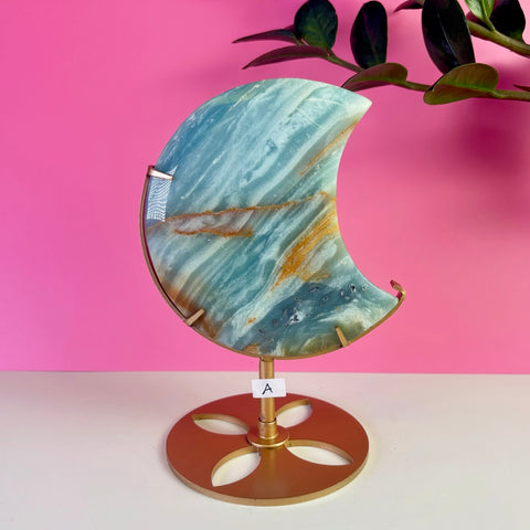 Sky Blue Quartz Moon On Stand