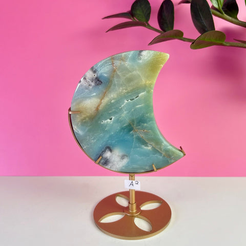 Sky Blue Quartz Moon On Stand