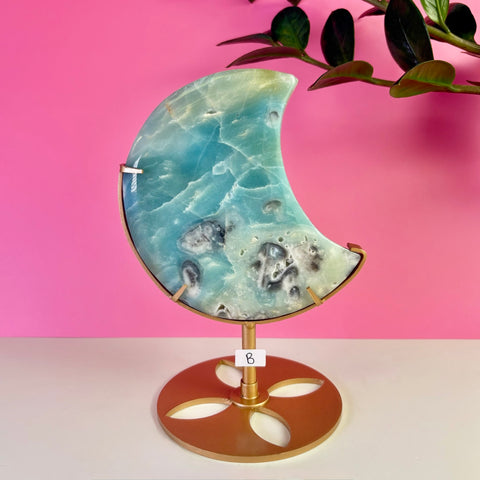 Sky Blue Quartz Moon On Stand