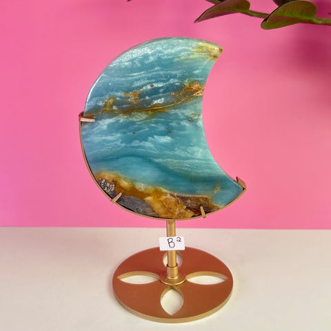 Sky Blue Quartz Moon On Stand