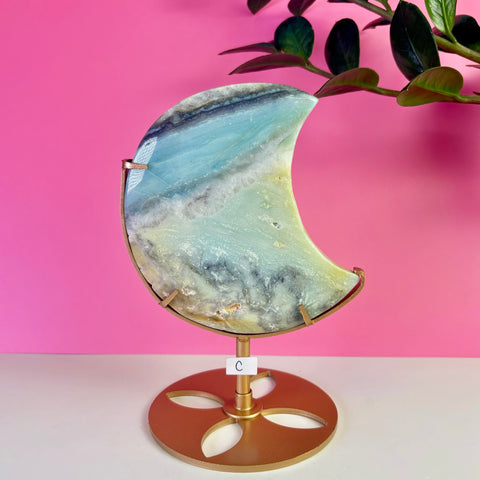 Sky Blue Quartz Moon On Stand
