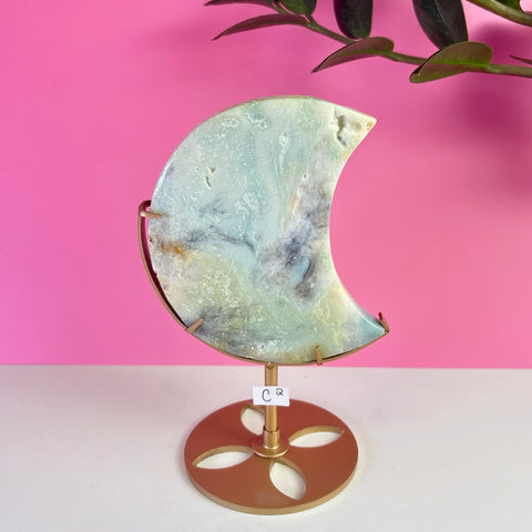 Sky Blue Quartz Moon On Stand