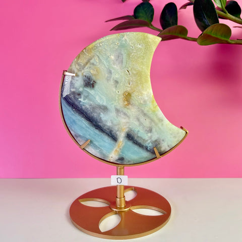 Sky Blue Quartz Moon On Stand