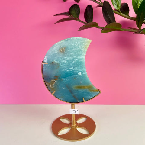 Sky Blue Quartz Moon On Stand
