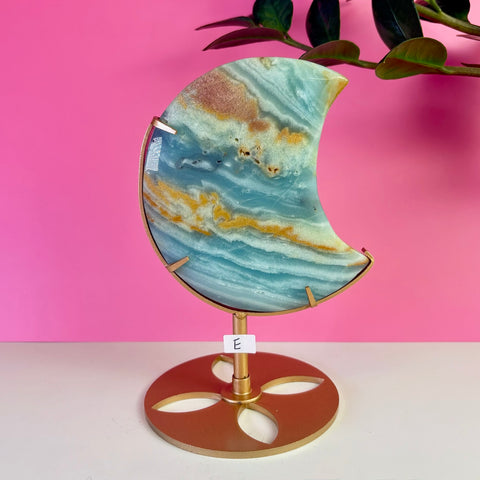 Sky Blue Quartz Moon On Stand
