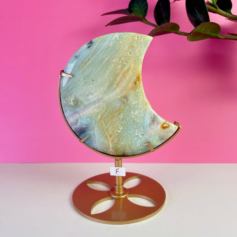 Sky Blue Quartz Moon On Stand