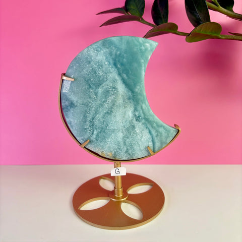 Sky Blue Quartz Moon On Stand