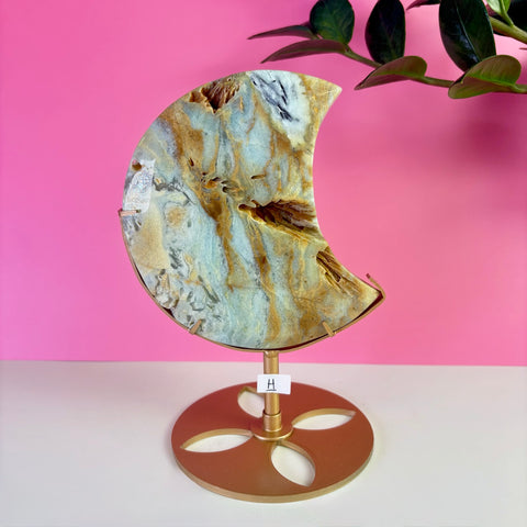 Sky Blue Quartz Moon On Stand