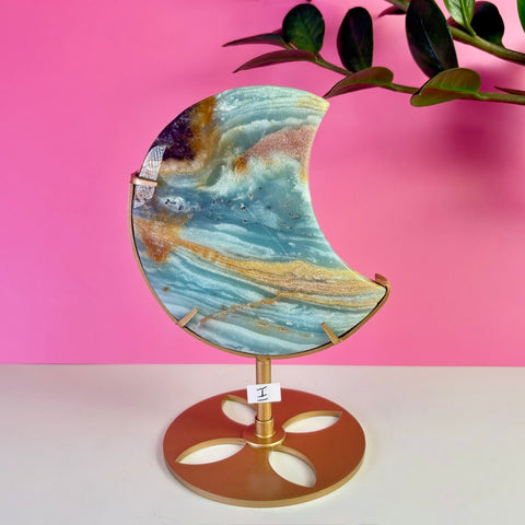 Sky Blue Quartz Moon On Stand