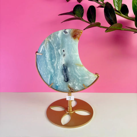 Sky Blue Quartz Moon On Stand