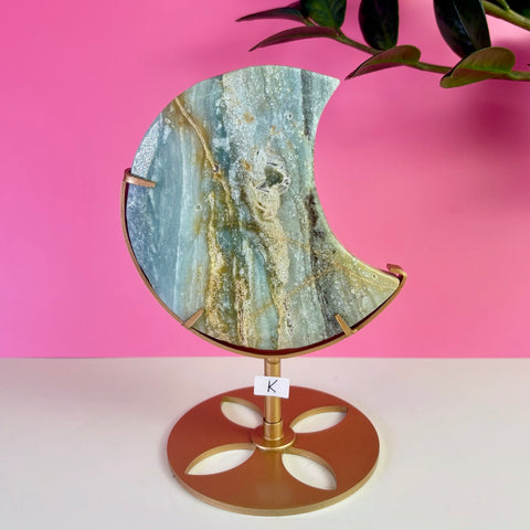 Sky Blue Quartz Moon On Stand