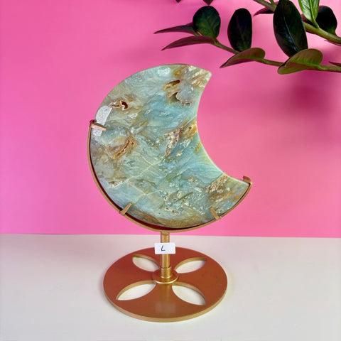 Sky Blue Quartz Moon On Stand