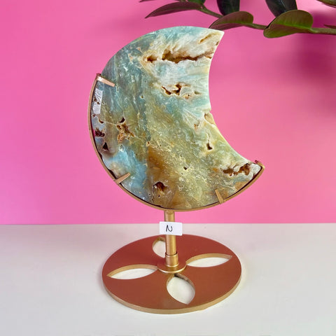 Sky Blue Quartz Moon On Stand