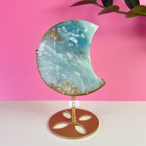 Sky Blue Quartz Moon On Stand