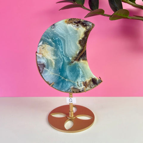 Sky Blue Quartz Moon On Stand