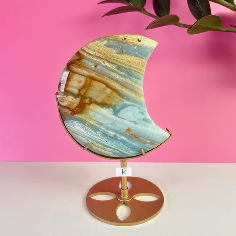 Sky Blue Quartz Moon On Stand