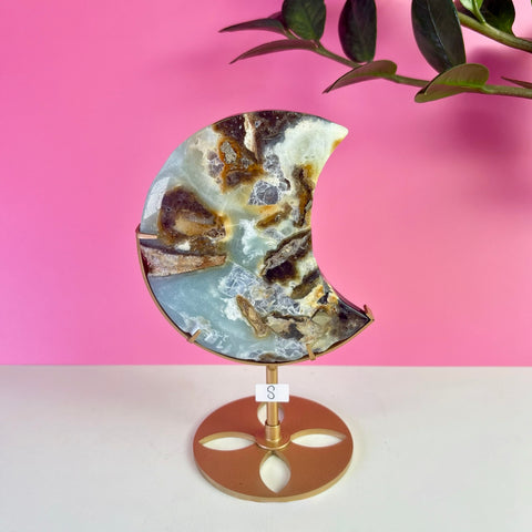 Sky Blue Quartz Moon On Stand