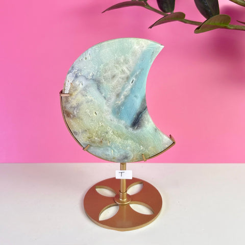 Sky Blue Quartz Moon On Stand