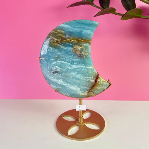 Sky Blue Quartz Moon On Stand