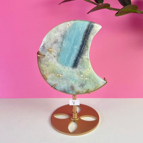 Sky Blue Quartz Moon On Stand