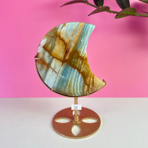 Sky Blue Quartz Moon On Stand