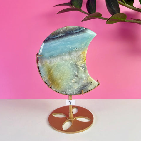 Sky Blue Quartz Moon On Stand