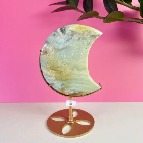 Sky Blue Quartz Moon On Stand