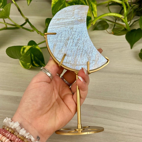 Blue Flash Moonstone Moon (W/ Custom Stand) 111 2 - Kenna's Crystals from TikTok
