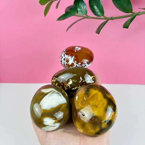 Candle Wax Carnelian Palm Stone - Kenna's Crystals