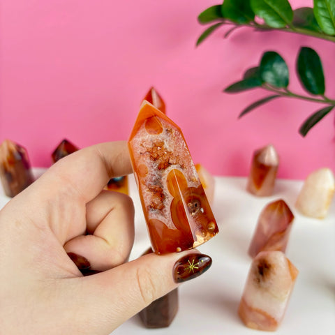 Candlelit Carnelian Tower (Imperfect) - Kenna's Crystals