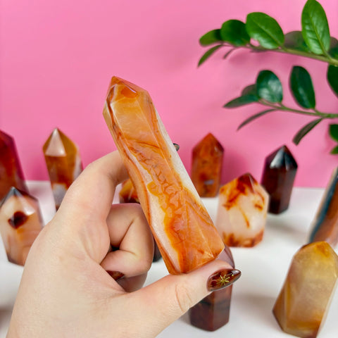 Candlelit Carnelian Tower (Imperfect) - Kenna's Crystals