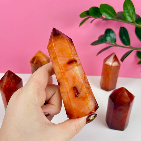 Candlelit Carnelian Tower (Imperfect) - Kenna's Crystals