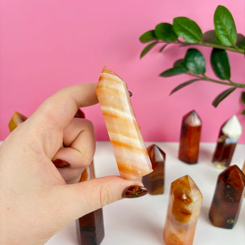 Candlelit Carnelian Tower - Kenna's Crystals
