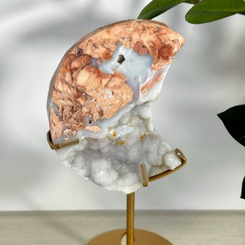 Cotton Candy Agate Moon With Custom Stand E 9 - Kenna's Crystals from TikTok