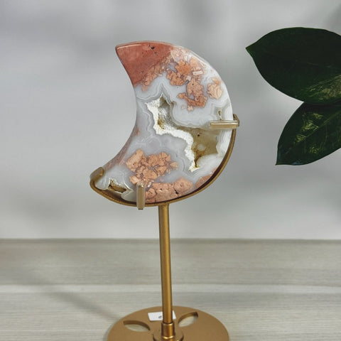 Cotton Candy Agate Moon With Custom Stand T2 92 - Kenna's Crystals from TikTok