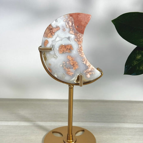 Cotton Candy Agate Moon With Custom Stand T2 91 - Kenna's Crystals from TikTok