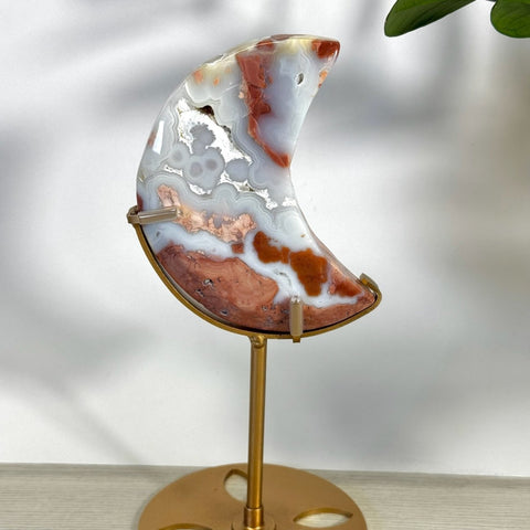 Cotton Candy Agate Moon With Custom Stand V 43 - Kenna's Crystals from TikTok