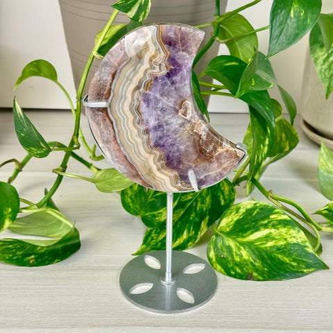 Crazy Lace Amethyst Moon with Custom Stand 166 10 - Kenna's Crystals from TikTok