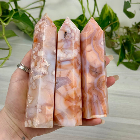 Creamy Pink Flower Agate Tower 144 16 - Kenna's Crystals from TikTok