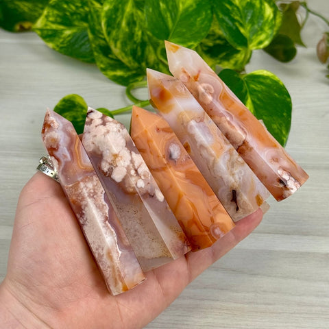 Creamy Pink Flower Agate Tower 144 25 - Kenna's Crystals from TikTok