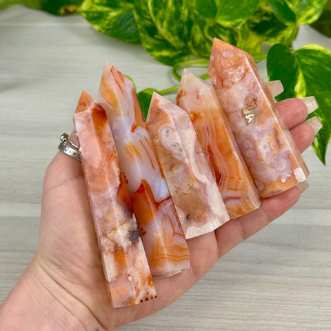 Creamy Pink Flower Agate Tower 144 27 - Kenna's Crystals from TikTok
