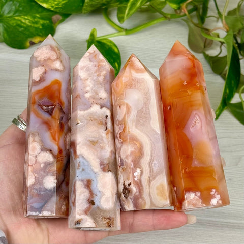 Creamy Pink Flower Agate Tower 144 22 - Kenna's Crystals from TikTok