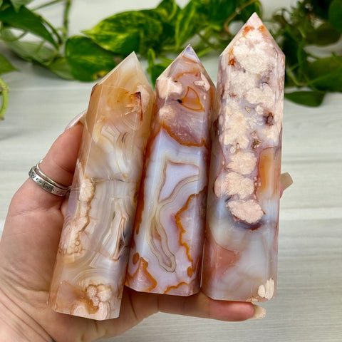 Creamy Pink Flower Agate Tower 144 19 - Kenna's Crystals from TikTok